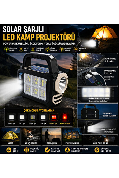 MAKAMP Şarjlı & Solar Kamp Işığı – Yüksek Parlaklık, Çok Modlu, Dayanıklı Tas...