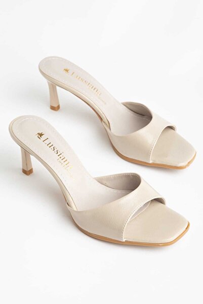 Moda Hanım Εξαιρετικά άνετα γυναικεία πέδιλα-παντόφλες σε μπεζ χρώμα με τακούνι