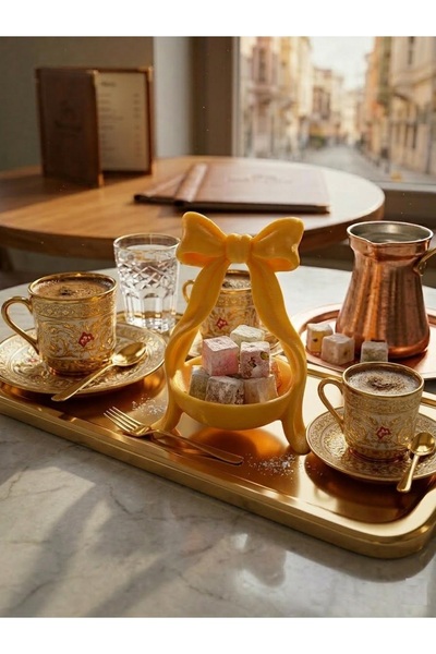 Labari 6'lı Kahve Yanı Sunumluğu Fiyonk Kurdelalı Gold renk