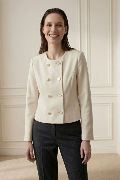 Hiccup MY FASHION Κοντό λινό μπουφάν με κουμπιά