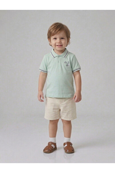 Sani Σετ λινό σορτς με σχέδιο πλοίου για αγόρια