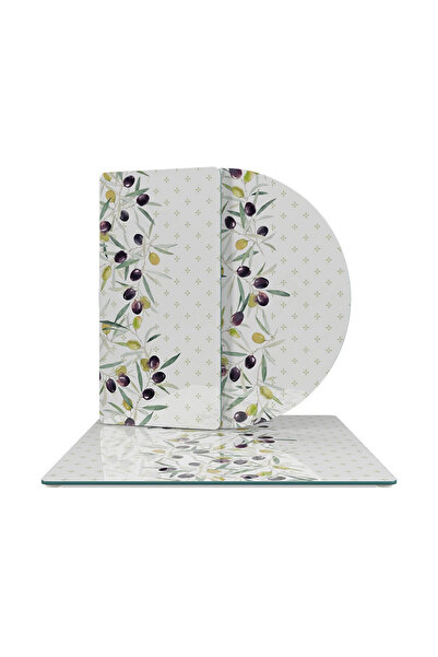 Decovetro Glass Presentation Serving Plate 3-Piece Mixed Set Olive Patterned