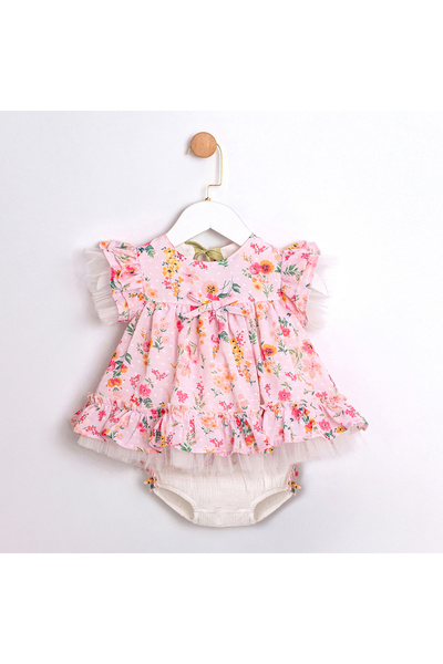 Coolimino Flower-Patterned Tulip-Detail Baby Girl Set with Shorts