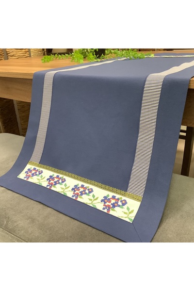 OYA home Navy Blue Floor & Carpet Embroidered Runner -45*100 cm