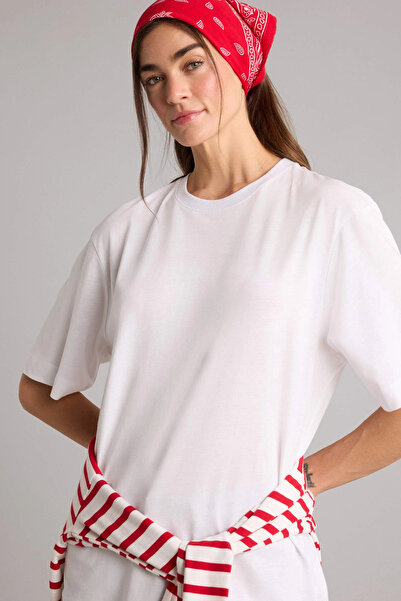 DeFacto H4100AXWT34 Λευκό μπλουζάκι με κοντό μανίκι Relax Fit Crew Neck Basic...