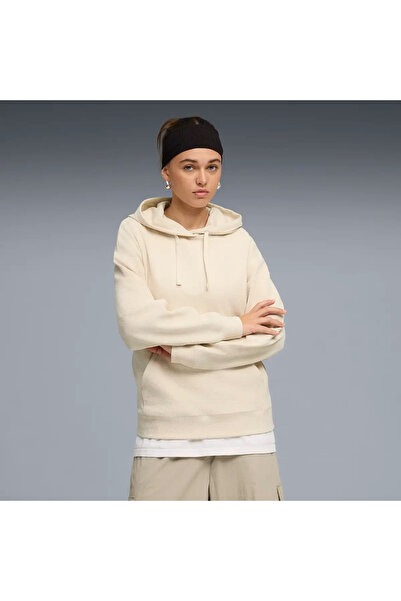 Puma ESS ELEVATED Hoodie Krem Γυναικείο Φούτερ με Κουκούλα