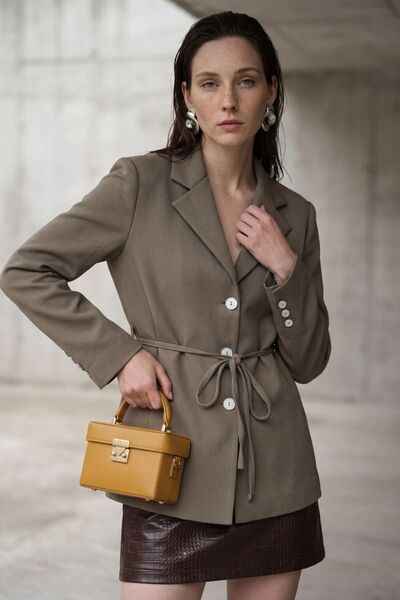 Hiccup My Fashion Crepe Blazer Jacket with Tie Detail