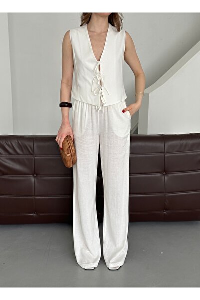 My Blog Λευκό σετ μουσελίνας με γιλέκο 3 κορδονιών - 8486