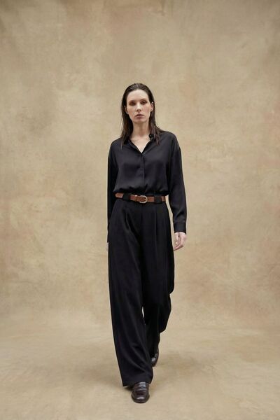 Hiccup MY FASHION Παντελόνι με ζώνη, ψηλόμεσο, πλισέ, φαρδιά μπατζάκια