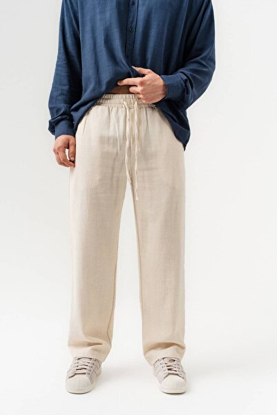 go gang own Breeze Basic Linen Fabric Trousers with Elastic Waist
