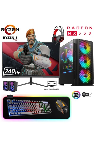 Apphirex TC50X Ryzen 5 5500 16GB Ram 512GB M2 SSD RX550 Gddr5 24'' 240Hz Masa...