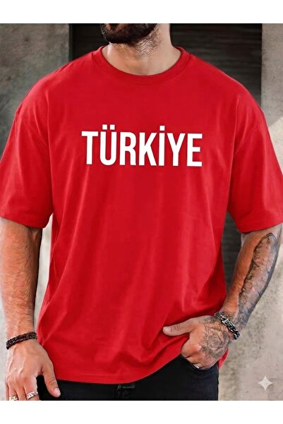 WOODROFFE Unisex Our Name Printed Personalized Red Oversize T-Shirt Loose Fit