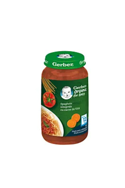 GERBER Piure organic pentru bebeluși cu spaghete și carne de vită, 250g