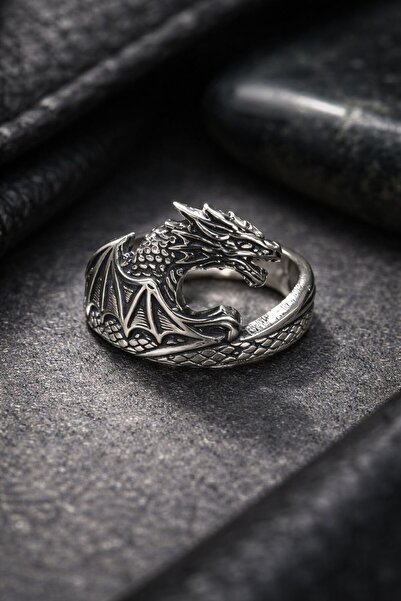 MirariTakıAtölyesi 925 Ayar Gümüş Ejderha Yüzük – Erkek Dragon Model Oksitli ...