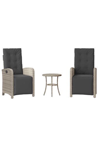 vidaxl Set bistro cu perne, 3 piese, gri deschis, poliratan