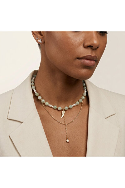 Ezera Πολύσειρο κολιέ με χάντρες από σμαραγδί πράσινο νεφρίτη και επιχρυσωμέν...