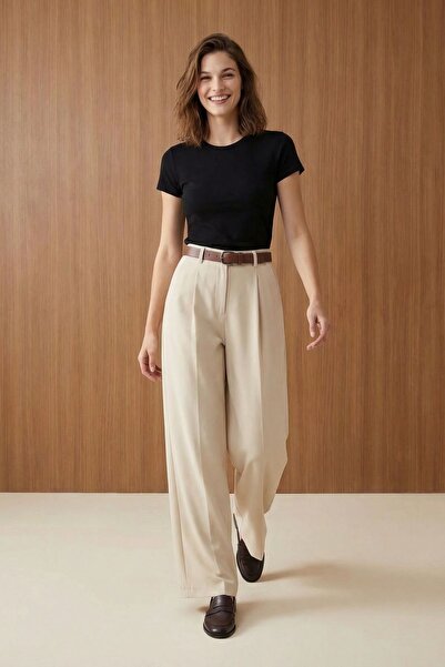 Hiccup MY FASHION Παντελόνι με ζώνη, ψηλόμεσο, πλισέ, φαρδιά μπατζάκια