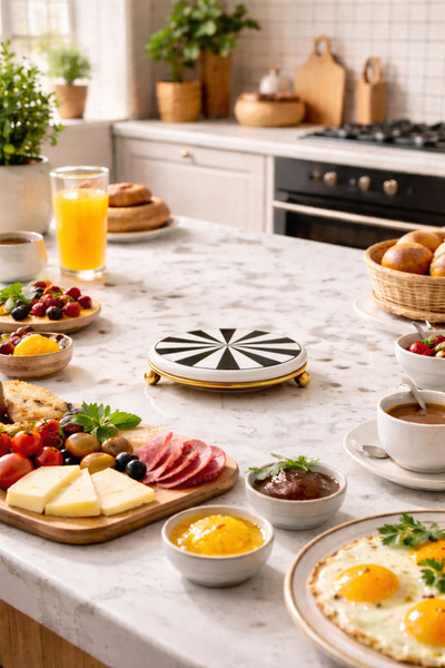 ferayhome Βάση τσαγιέρας Nihale Μαύρη με χρυσές ρίγες - Feray Home