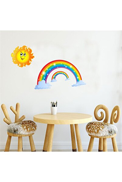 LUXER Sticker Perete Copii, Curcubeu Pastel și Soare Zâmbitor, Autocolant, 30...