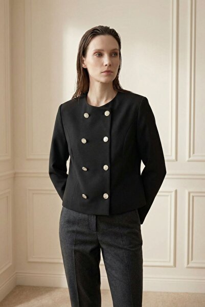 Hiccup MY FASHION Προσαρμοσμένο κοντό σακάκι τουίντ με κουμπιά