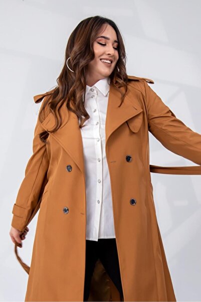 Roxxlen Γυναικεία καμπαρντίνα μεγάλου μεγέθους με πόρπη στο γιακά