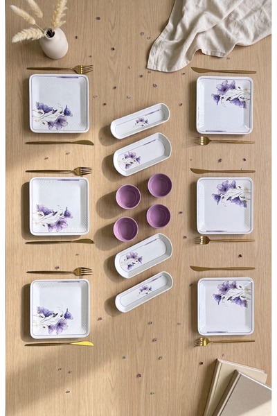 Erbaşlar Lila Lotus 14 Parça 6 Kişilik Lüx Kahvaltı Takımı Seti Kahvaltılık S...