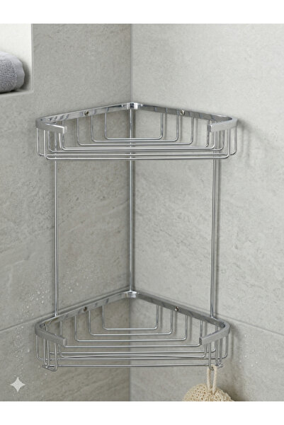 CLK BANYO Eda Pirinç Lüks İki Katlı Banyo Köşeliği 18x18 cm - Krom Paslanmaz ...