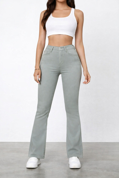 Lighter Jeans Ψηλόμεσο ισπανικό παντελόνι με φαρδιά μπατζάκια, πράσινο γυναικ...