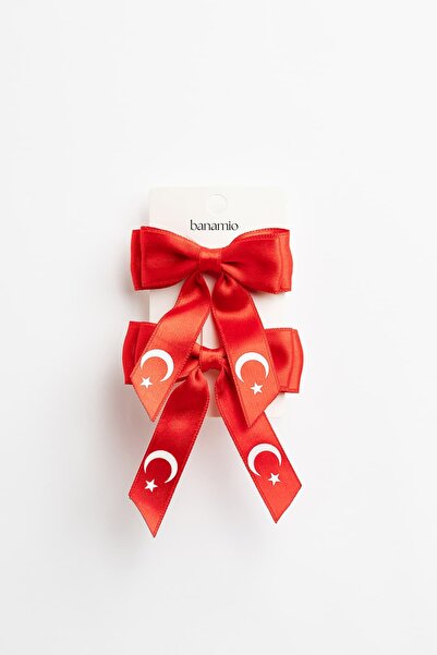 Banamio Σετ αγκράφες με φιόγκο με σχέδιο τουρκικής σημαίας Double Moon Star