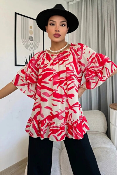 lodmela Μπλούζα Madonna με ελαστικό γιακά Βισκόζη 6020-Φούξια