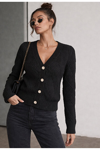 Nobrand Women's black knitted cardigan with elegant decorative buttons
