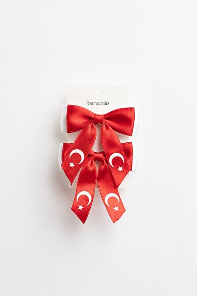 Banamio Σετ αγκράφες με φιόγκο με σχέδιο τουρκικής σημαίας Double Moon Star