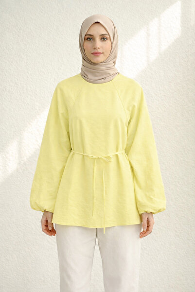 Kirazgym Γυναικεία μακρυμάνικη μπλούζα χιτζάμπ με κορδόνια στη μέση - Ανοιχτό...