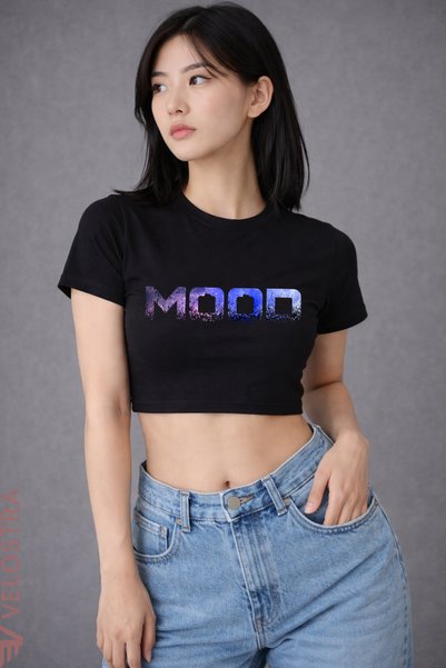 Velostra Women's Mood Printed Basic Daily Use Slim Fit Tee Crop