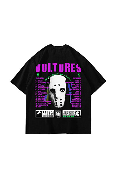 Bak Moda Γερακοειδή με τύπωμα oversized Ουνισέξ Μαύρο Μπλουζάκι