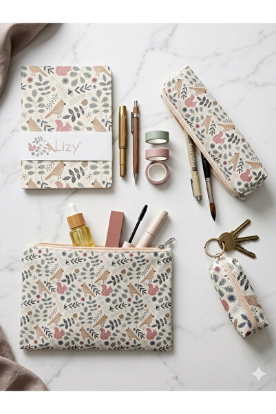 Lizy Σετ με σημειωματάριο με σχέδια, θήκη για στυλό, πορτοφόλι και τσάντα χει...