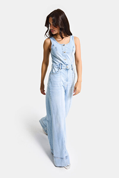 it's basic Kadın Ice 4s6-3 Palazzo Fit %100 Koton Denim Slopet Tulum