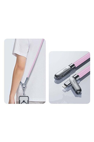 Xundd حبل تعليق للهاتف مع كابل مدمج (متوافق مع USB-C و Lightning) كابل شحن بق...