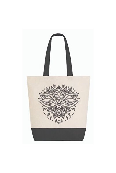 Gamma Print Βαμβακερή τσάντα με σχέδιο λουλουδιών λωτού, μακριές λαβές, 40x45...