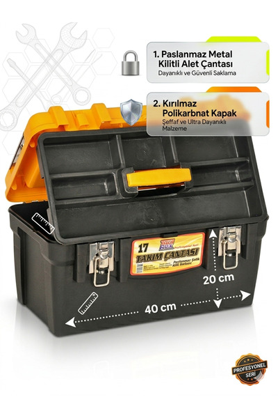 BONYPET Paslanmaz Metal Kilitli Çıkabilen Raflı Boş Takım Çantası 17" 40x20 cm
