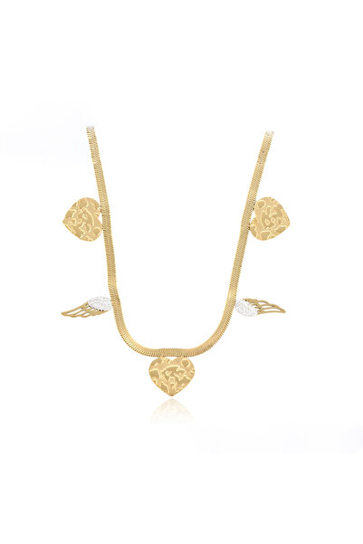AFY Επιχρυσωμένο κολιέ με μενταγιόν καρδιά και φτερά