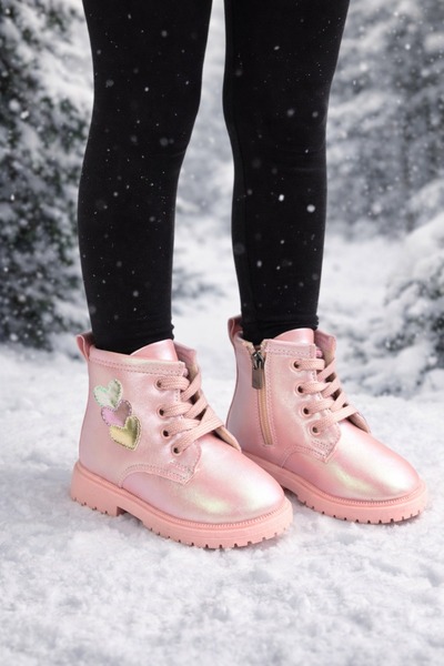 minibonito Κοριτσίστικες χειμερινές μπότες με φερμουάρ στο πλάι και λεπτομέρε...