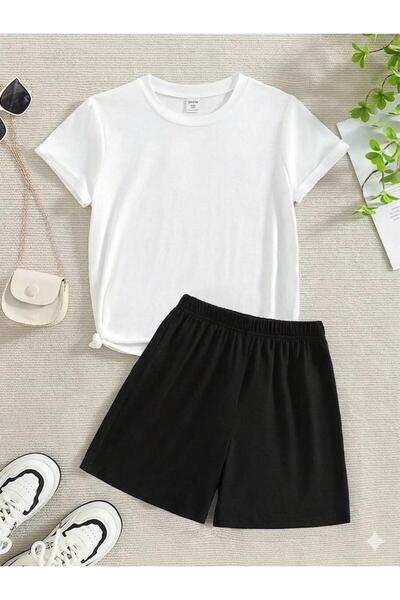 UygunModa Printless Plain Children's T-Shirt and Shorts Set