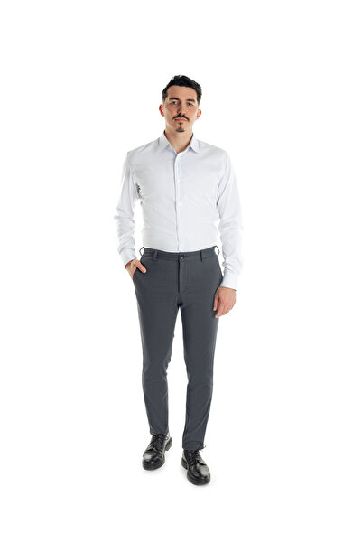 URSACHI Ανδρικά casual / chino παντελόνια, βαμβακερά, γκρι χρώματος, με κλείσ...