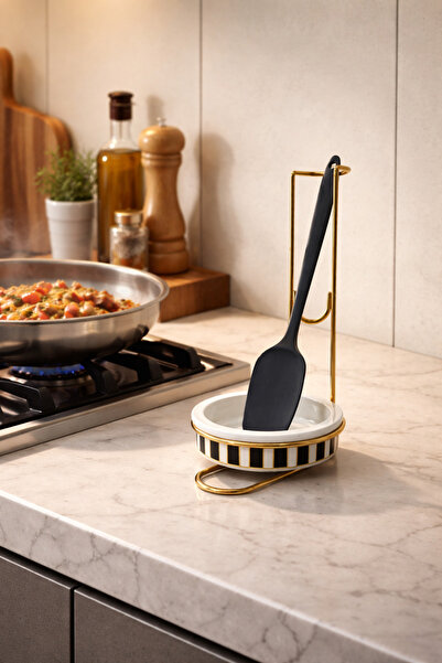 ferayhome Αξεσουάρ Κουζίνας Θήκη για Κουτάλια Μαύρη Κάθετη Γραμμή Χρυσό - Fer...