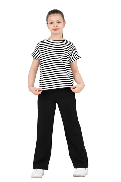 MODANINO Girl's Horizontal Line Patterned Top and Bottom Set 5-9 Years 12574