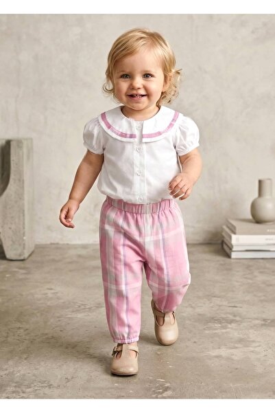 Ozmoz By Mukadder Özden Organic Pink Plaid Spring Baby Girl Carrot Pants