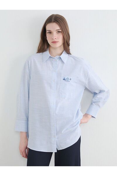 LC Waikiki Γυναικείο πουκάμισο LCW Modest ριγέ Oversize Poplin