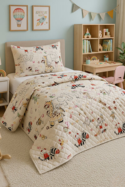 Mislina Home Σετ παιδικό κουβερλί για εφήβους με βαμβακερό καπιτονέ μοτίβο ζώ...