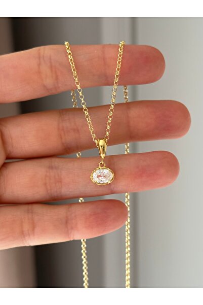 emy by emel luxury silver jewelry 925 Ayar Gümüş İnce Doc Zincirli Oval Taşlı...